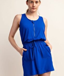 Butter Soft Half Hip Sleeveless Romper Dress in Royal Blue - Fashion Are Us, LLC