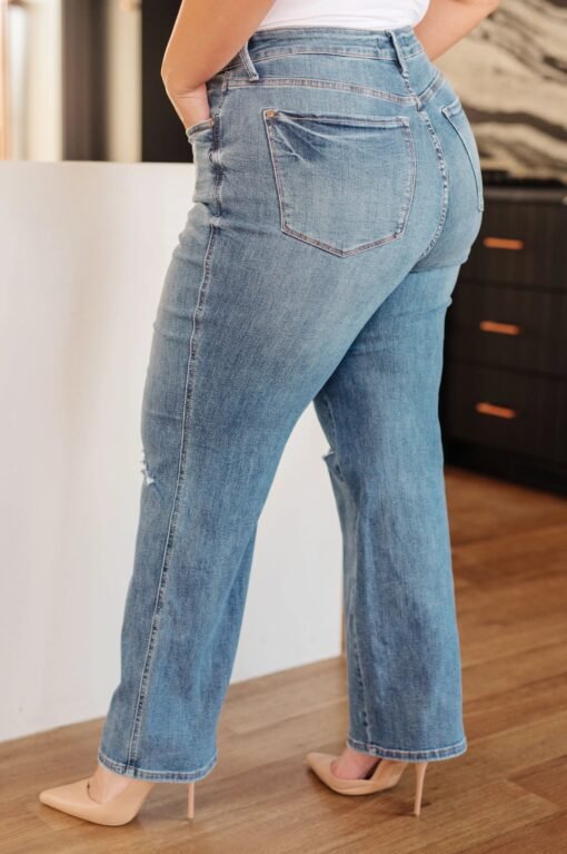 Bree High Rise Control Top Distressed Straight Jeans - Fashion Are Us, LLC