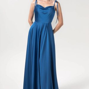 A-Line Sweep-Brush Train Luxe Satin Bridesmaid Dress Formal Dresses CB0620